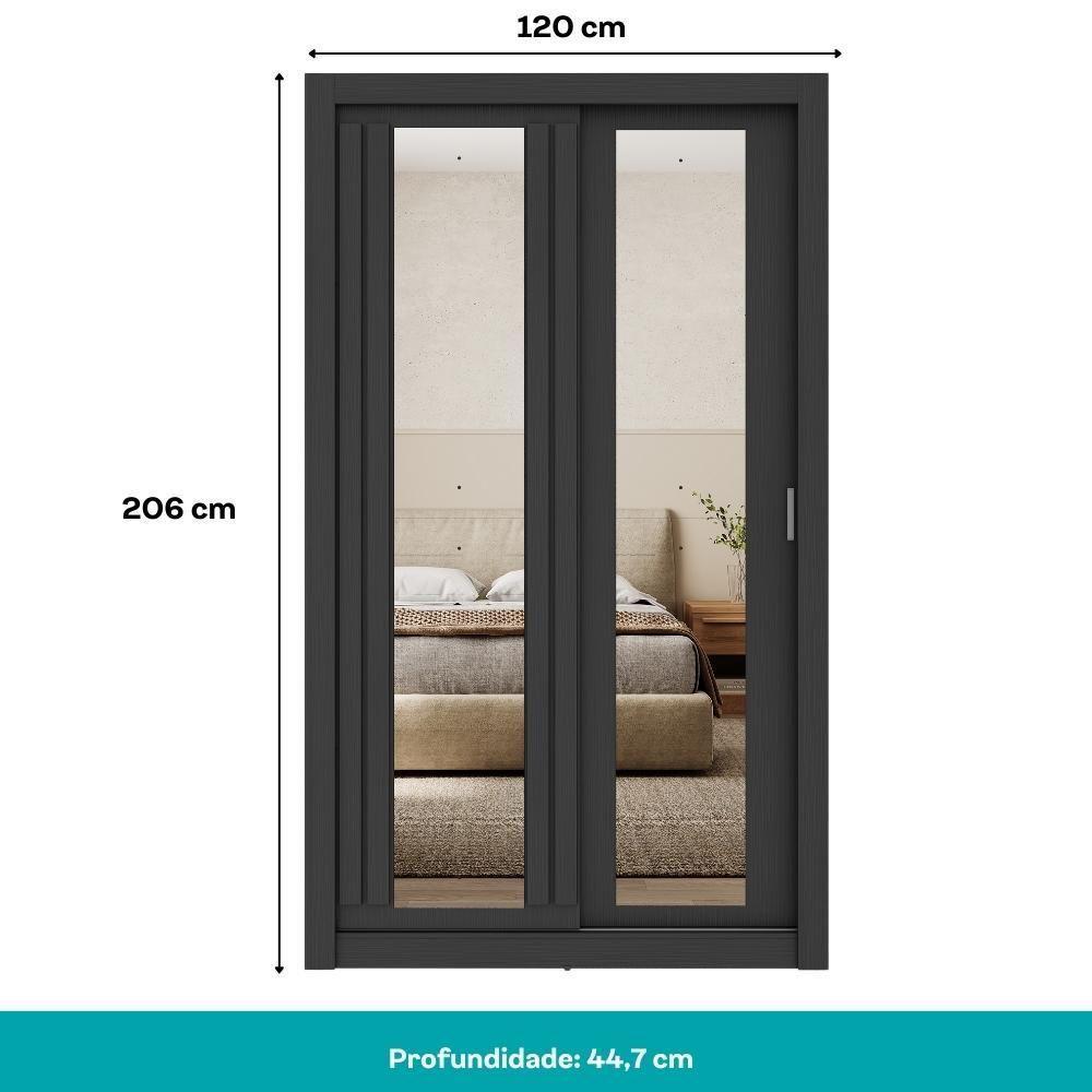 Guarda Roupa Solteiro 2 Portas Darvi Com 2 Espelhos Carraro Preto Touch - 5