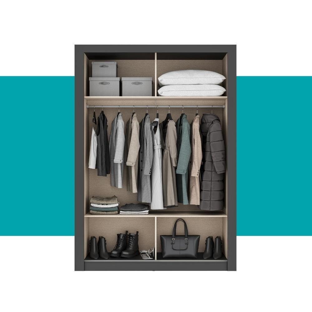 Guarda Roupa Solteiro 2 Portas Darvi Com 2 Espelhos Carraro Preto Touch - 6