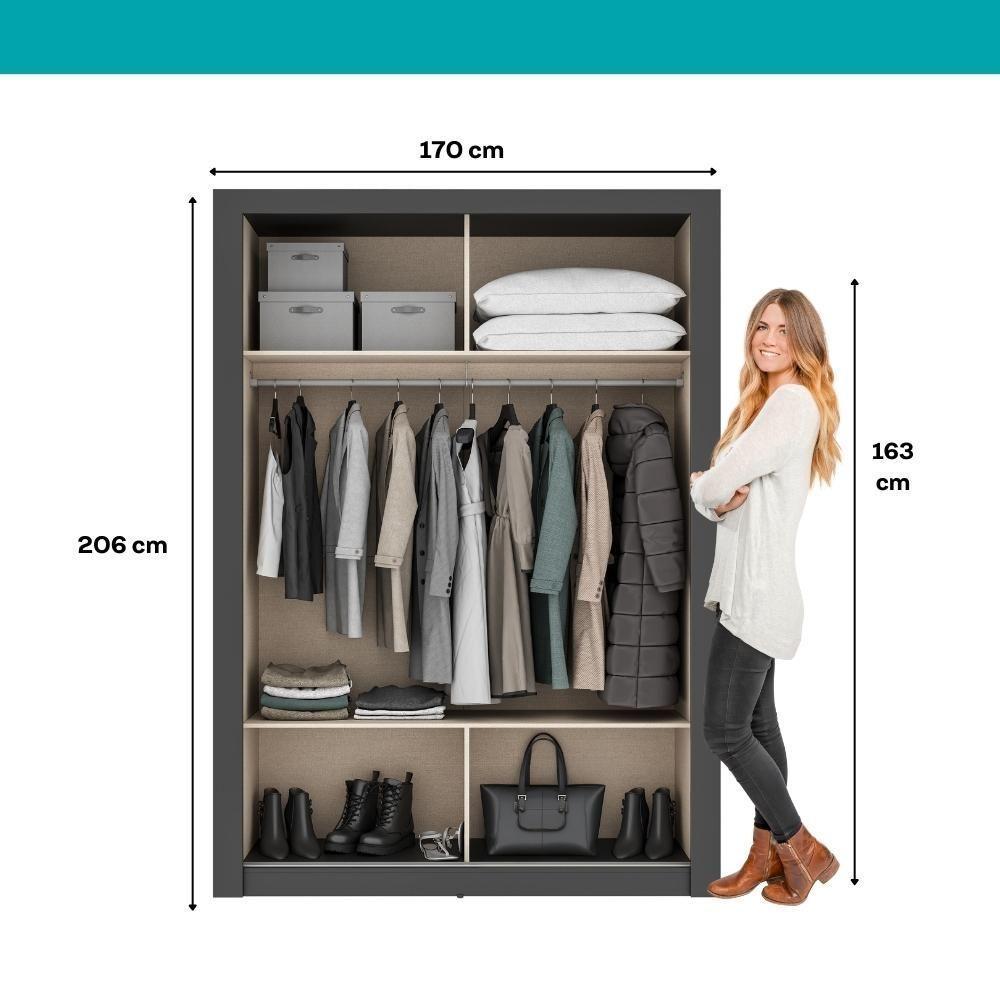 Guarda Roupa Solteiro 2 Portas Darvi Com 2 Espelhos Carraro Preto Touch - 7