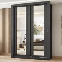 Guarda Roupa Solteiro 2 Portas Darvi Com 2 Espelhos Carraro Preto Touch - 1