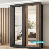 Guarda Roupa Solteiro 2 Portas Darvi Com 2 Espelhos Carraro Preto Touch - 9
