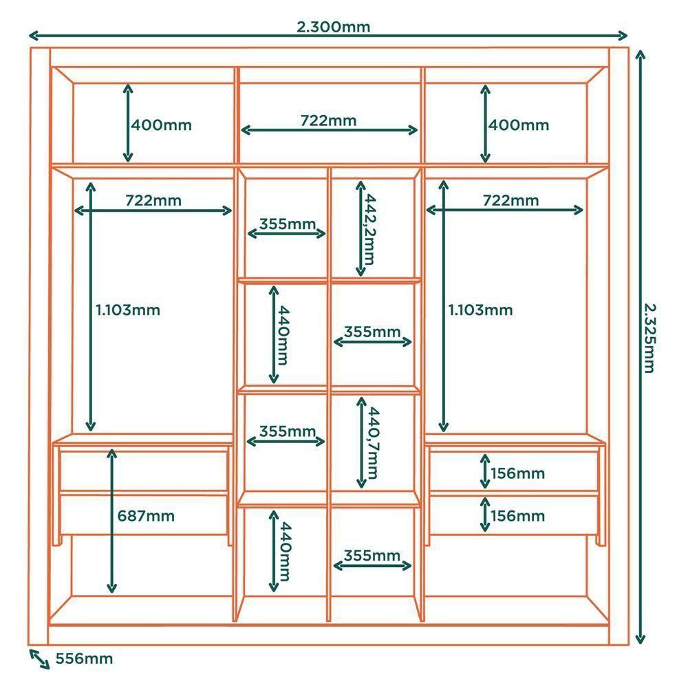 Guarda Roupa Casal 2pt Correr Mdf 231 Cm Tpl Rd033 Castanho Mxm - 3
