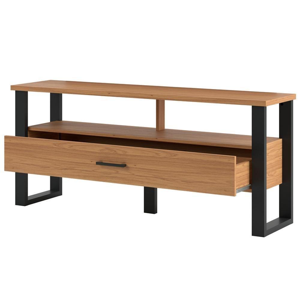Rack Para Sala De Estar Tv 55 Pol 1 Gaveta York D03 Freijó Preto Fosco - Lyam Decor - 1