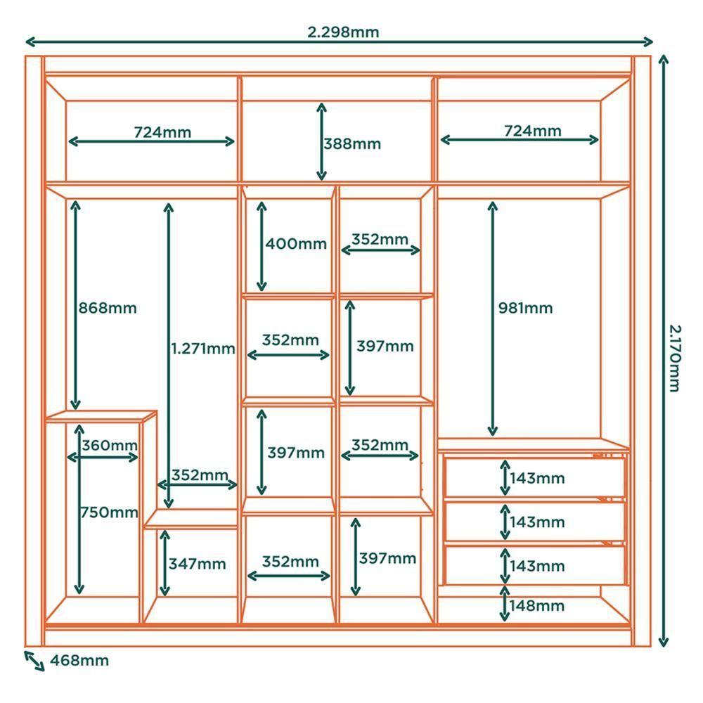 Guarda Roupa Casal 6pt Mdf 231 Cm Rg129 Marrocos Off White Mxm - 3