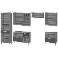 Kit Cozinha Modulada 6 Peças Burguesa Premium 3aéreo+2balcões+ 1 Paneleiro C6p55 Freijó Off White - 6