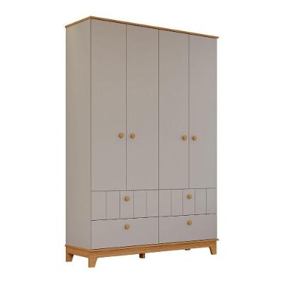 Guarda Roupa Infantil MDF 4 Portas 4 Gavetas Puxadores Madeira Maçica Biscoito Permobili Fendi/Nature