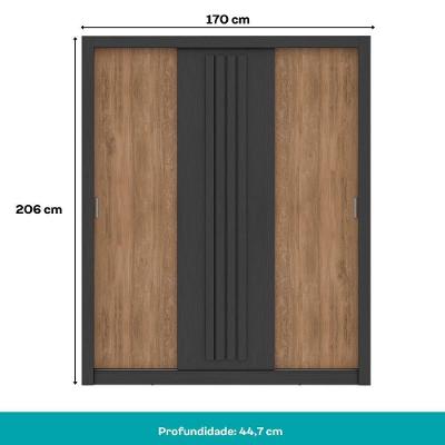 Guarda Roupa Casal Doha 3 Portas de Correr Preto Touch Com Freijó Móveis Carraro