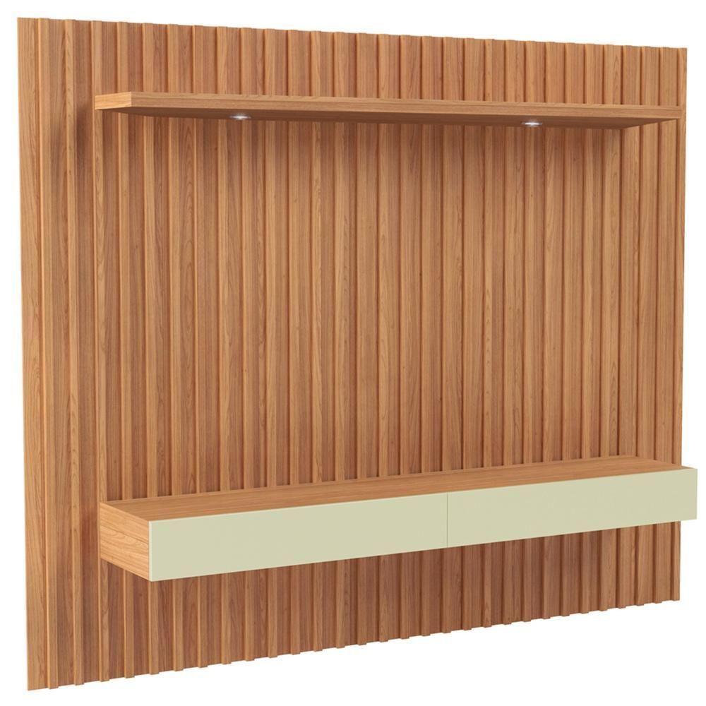 Painel Ripado Para Tv 65 Pol Com Led 2 Gavetas 223cm Baraka D03 Freijó Off White - Lyam Decor - 1