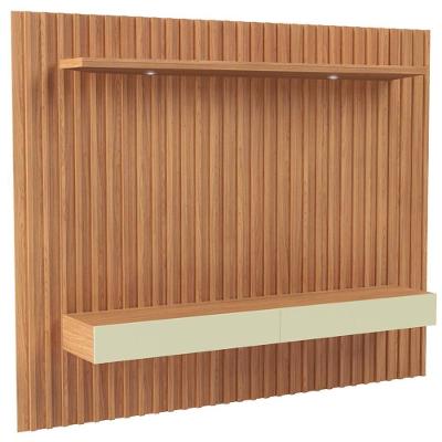 Painel Ripado Para Tv 65 Pol Com Led 2 Gavetas 223cm Baraka D03 Freijó Off White - Lyam Decor