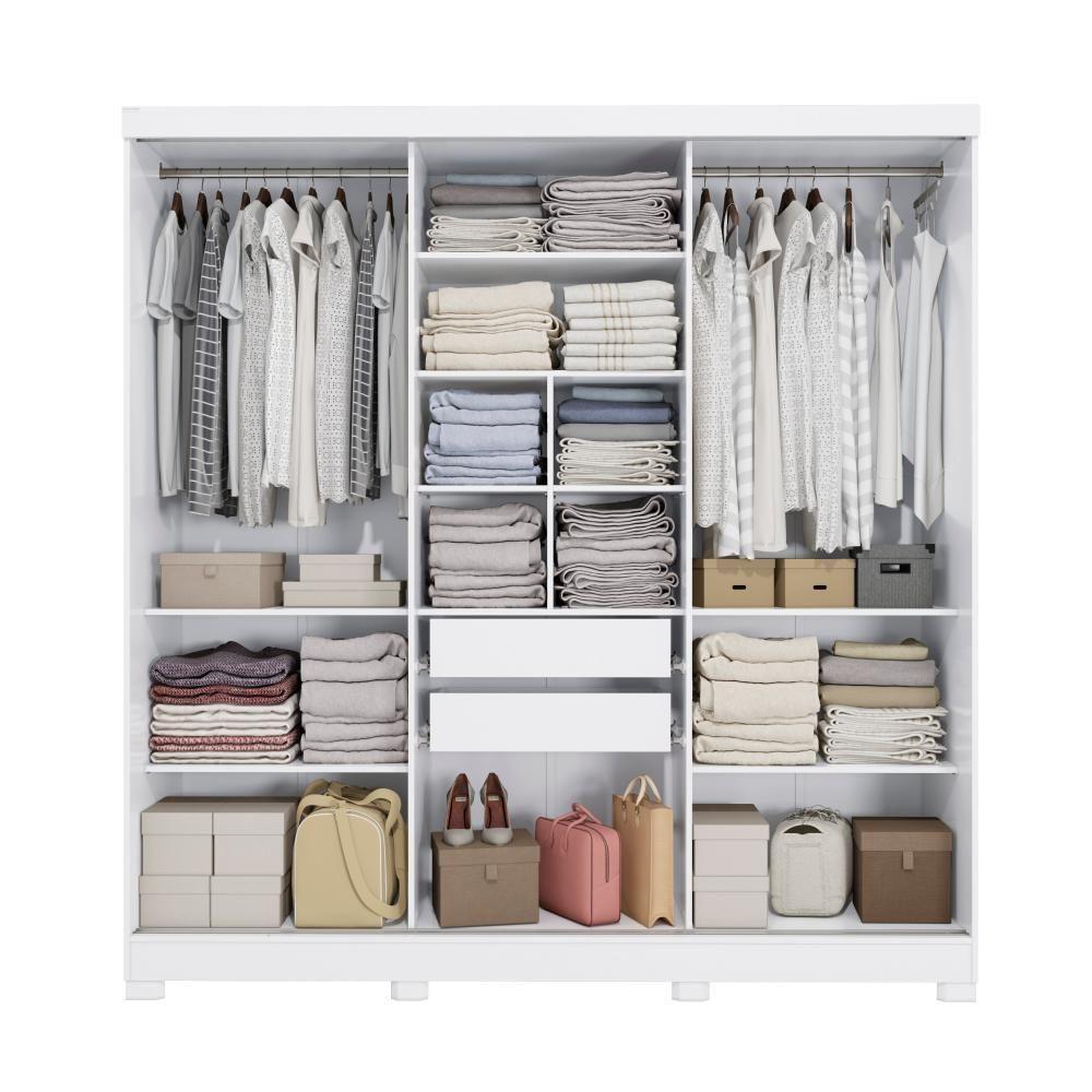 Guarda Roupa Casal Kappesberg 3 Portas Reversíveis de Correr 3 Espelhos 2 Gavetas Branco/Nogueira - 5