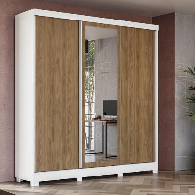 Guarda Roupa Casal CB01N577 3 Portas de Correr 2 Gavetas Branco-Nogueira