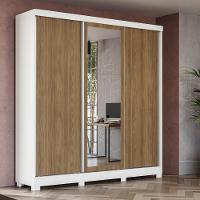 Guarda Roupa Casal Kappesberg 3 Portas Reversíveis de Correr 3 Espelhos 2 Gavetas Branco/Nogueira - 1
