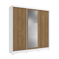 Guarda Roupa Casal Kappesberg 3 Portas Reversíveis de Correr 3 Espelhos 2 Gavetas Branco/Nogueira - 3