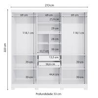 Guarda Roupa Casal Kappesberg 3 Portas Reversíveis de Correr 3 Espelhos 2 Gavetas Branco/Nogueira - 9