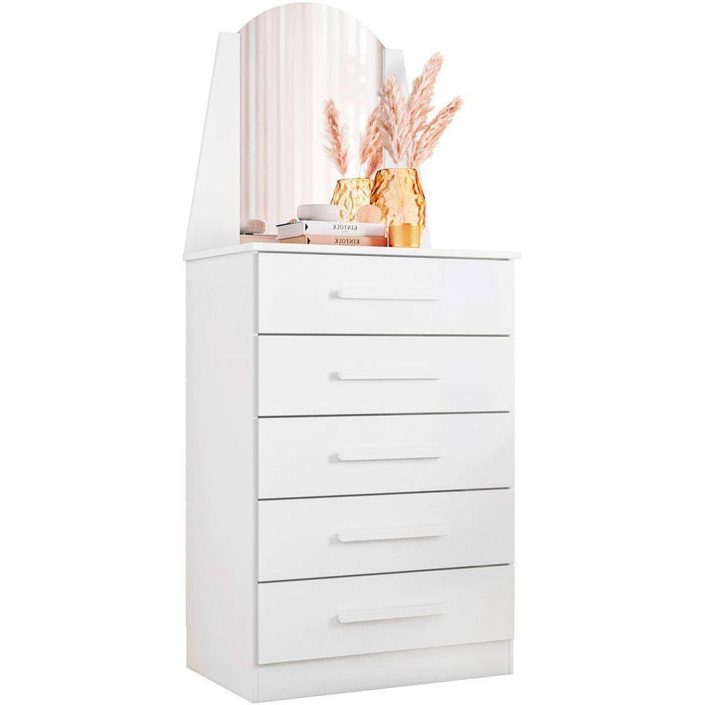 Cômoda 5 Gavetas Com Espelho Mdp Valentina Branco - 3