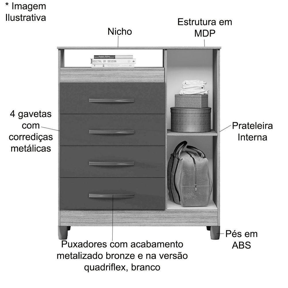 Cômoda Sapateira 4 Gavetas 1 Porta Nicho Duquesa Cinamomo - 6