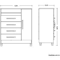 Cômoda Sapateira 4 Gavetas 1 Porta Nicho Duquesa Cinamomo