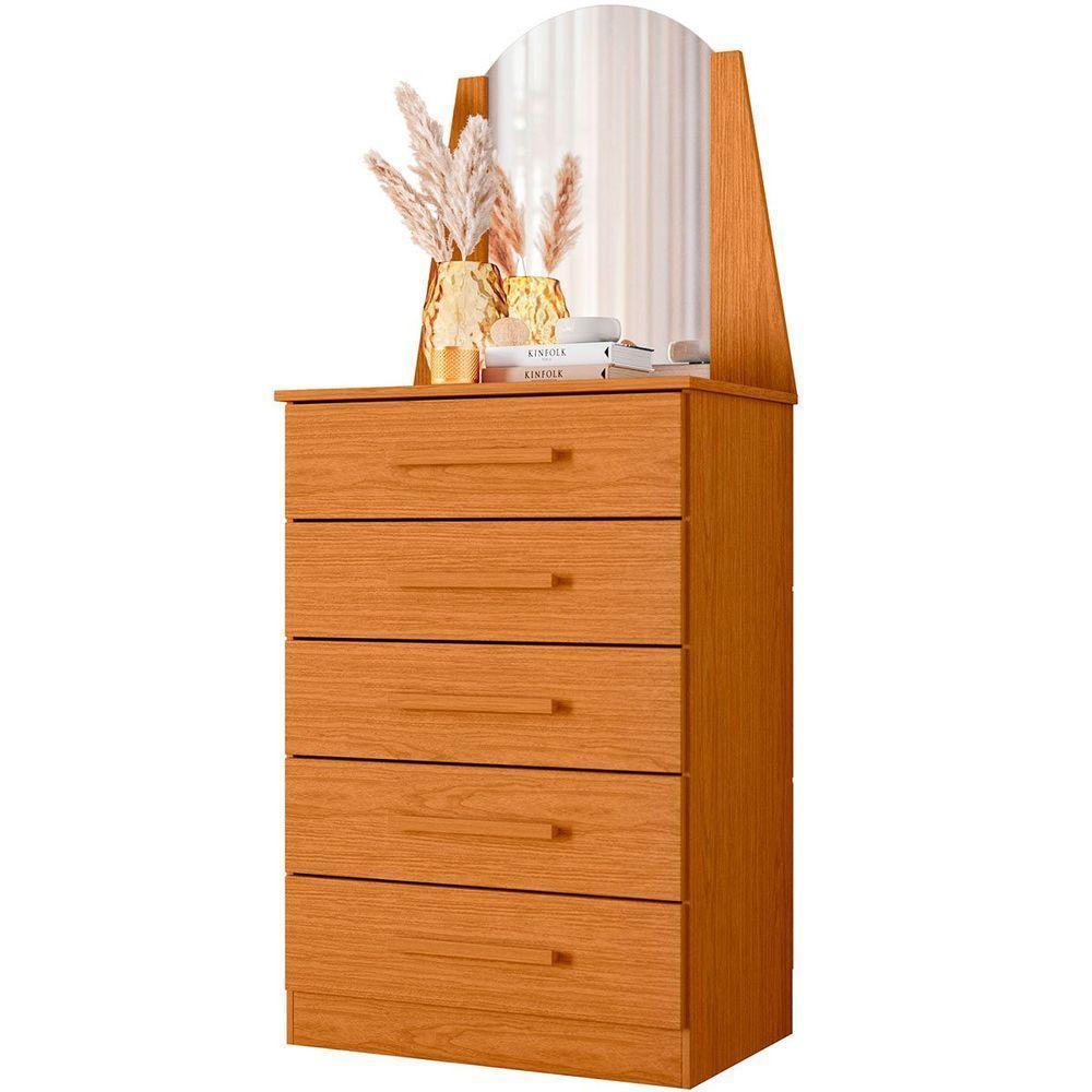 Cômoda 5 Gavetas Com Espelho Mdp Valentina Cinamomo - 1