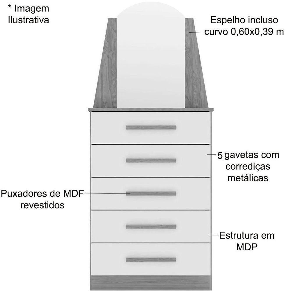 Cômoda 5 Gavetas Com Espelho Mdp Valentina Cinamomo - 2