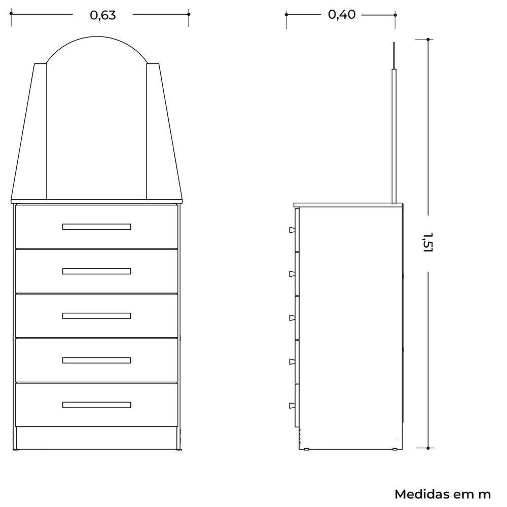 Cômoda 5 Gavetas Com Espelho Mdp Valentina Cinamomo - 7