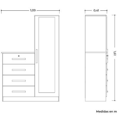 Cômoda Guarda-roupa Caribe 4 Gavetas 1 Porta Com Espelho Branco