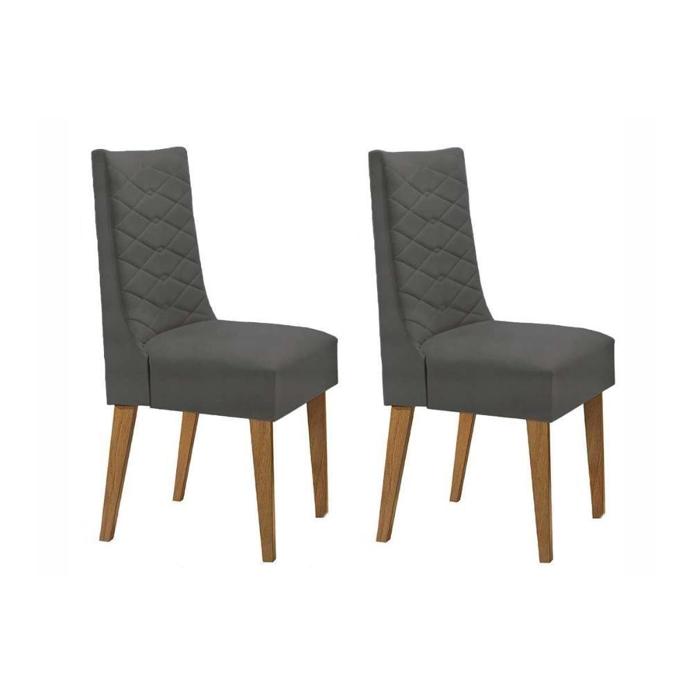 Kit 2 Cadeiras Sala Jantar Dafne 2 Un Madeira Capuccino-suede Grafite - Rufato - 1