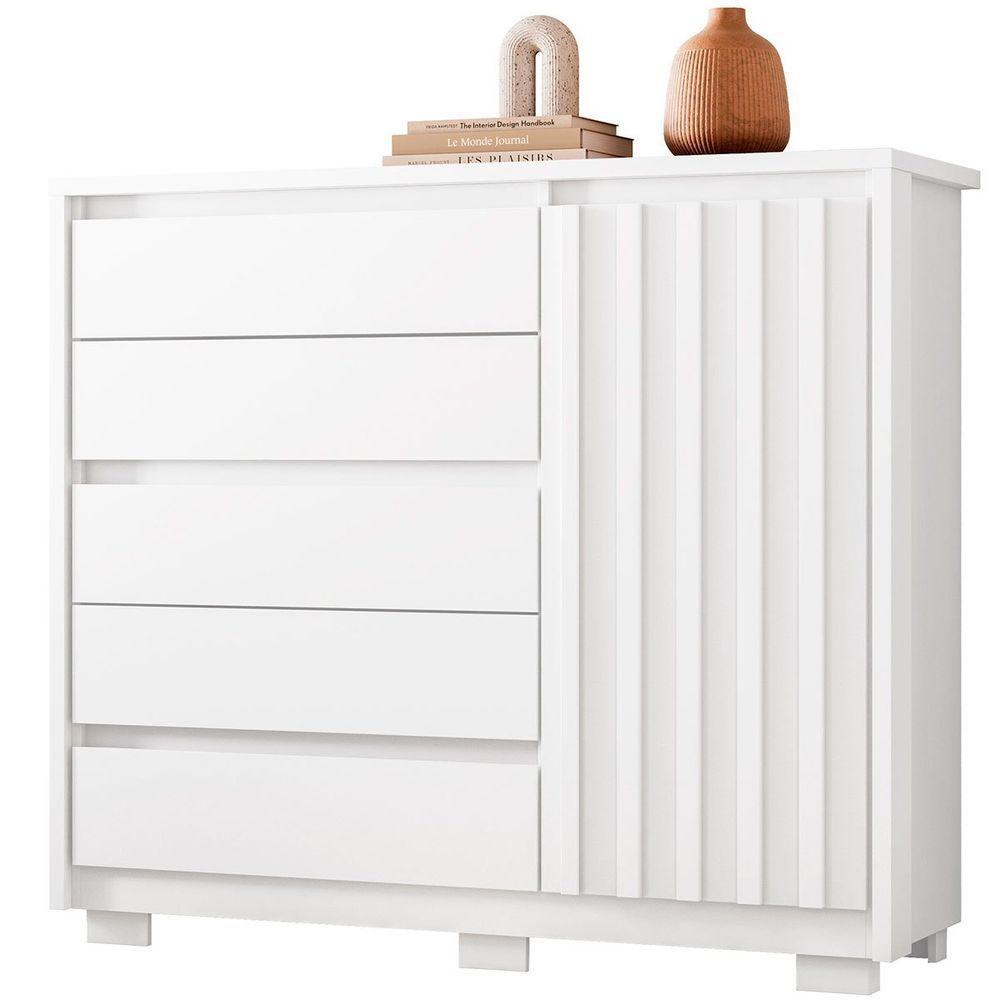 Cômoda Ripada Sapateira 5 Gavetas 1 Porta Duello Branco - 1