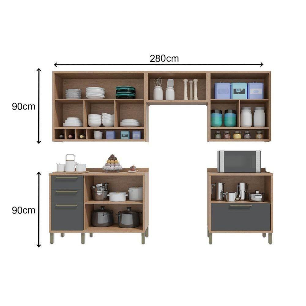 Cozinha Completa Syrah 5 Peças (3 Armários + 2 Balcões) C5p09 Amendoa-off White - Ronipa - 7