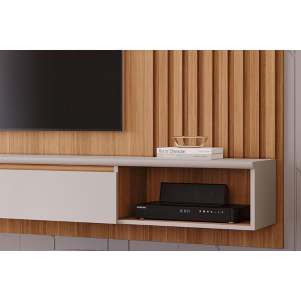Painel Quarto P/ Tv Até 65 Pol Bahamas Ripado C/ 1 Porta 215x157cm Nature/off White - Permóbili - 4