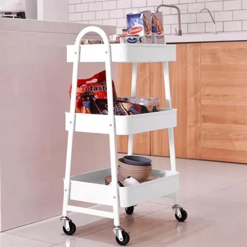 Prateleira De Metal Multiuso 3 Andares Com Rodinhas Branco - 3
