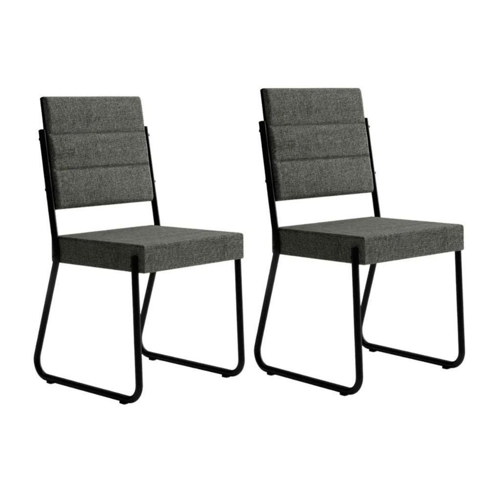 Kit 2 Cadeiras Sala Jantar 1736 Aço 2 Uni Preto-linho Grafite-courano Preto - Carraro - 1