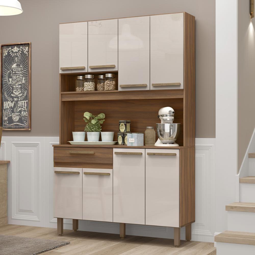 Armario De Cozinha Valparaiso 120 Cm Com 8 Portas E 1 Gaveta Freijo/baunilha - 1
