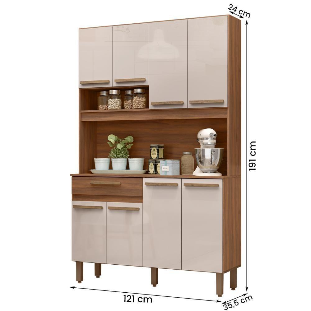 Armario De Cozinha Valparaiso 120 Cm Com 8 Portas E 1 Gaveta Freijo/baunilha - 4