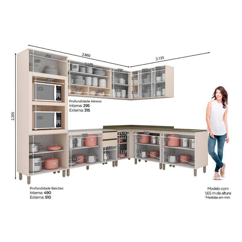 Cozinha 11 Peças (3 Armários + 1 Paneleiro + 4 Balcões + 3 Complementos) C5p81 Off White - 6