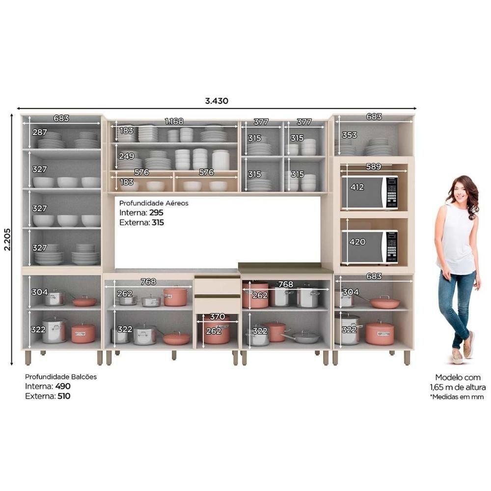 Cozinha 7 Peças (2 Armários + 2 Paneleiros + 2 Balcões + 1 Complemento) C5p76 Off White - 8