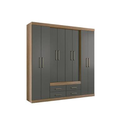 Guarda Roupa Casal Nápoles 8 Portas de Bater 4 Gavetas Jatoba-Grafitte Santos Andirá