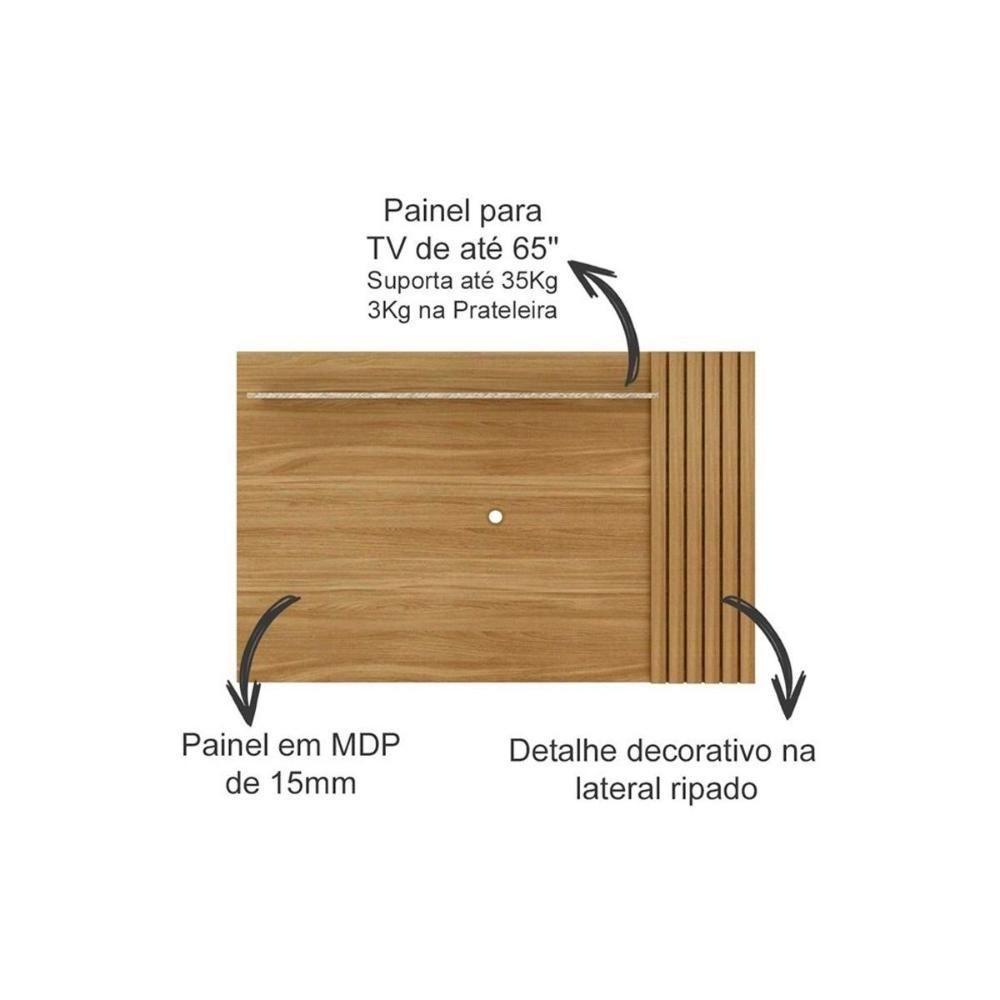 Rack Bancada Com Painel Para Tv Até 65 Pol Pa2914-r1480 Ripado 2 Portas 160x102cm Natural-palha - Tecno Mobili - 3