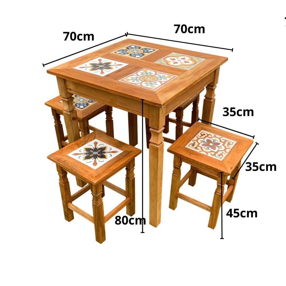 Mesa Em Madeira De Demolição Com 4 Banquinhos De Ladrilho Hidráulico - 6