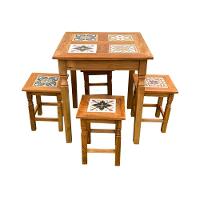 Mesa Em Madeira De Demolição Com 4 Banquinhos De Ladrilho Hidráulico - 8