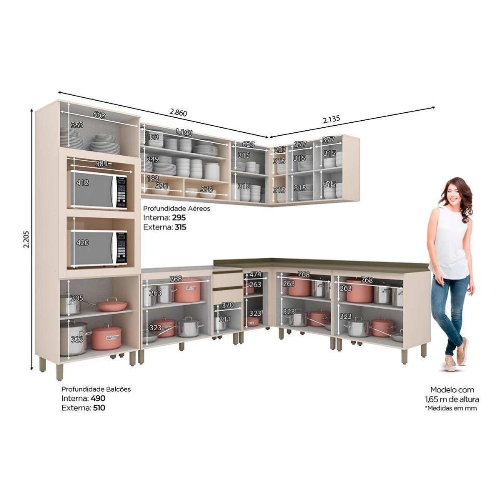 Cozinha Modulada Connect 11 Peças 3aéreos+4balcões+ 1 Paneleiro +3complementos C5p82 Off White2 Aéreos + 1 Balcão + 1 Complemento - 6