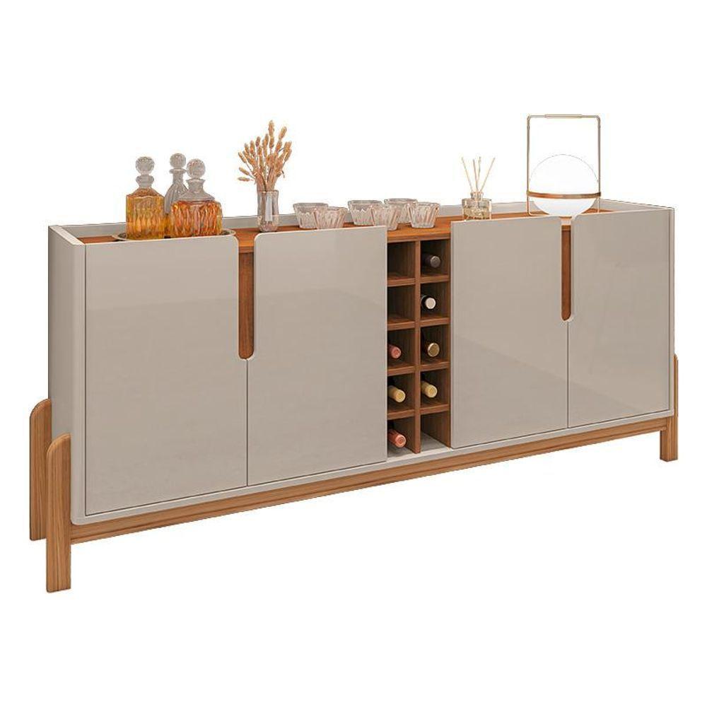Aparador Buffet Sala Lizz 190cm Com Pés De Madeira Maciça Off White/cedro Off White/cedro - 1