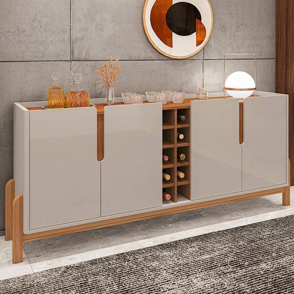 Aparador Buffet Sala Lizz 190cm Com Pés De Madeira Maciça Off White/cedro Off White/cedro - 2