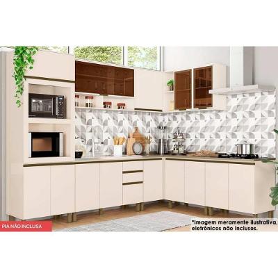 Cozinha Modulada Connect 11 Peças 3aéreos+4balcões+ 1 Paneleiro +3complementos C5p81 Off White2 Aéreos + 1 Balcão + 1 Complemento