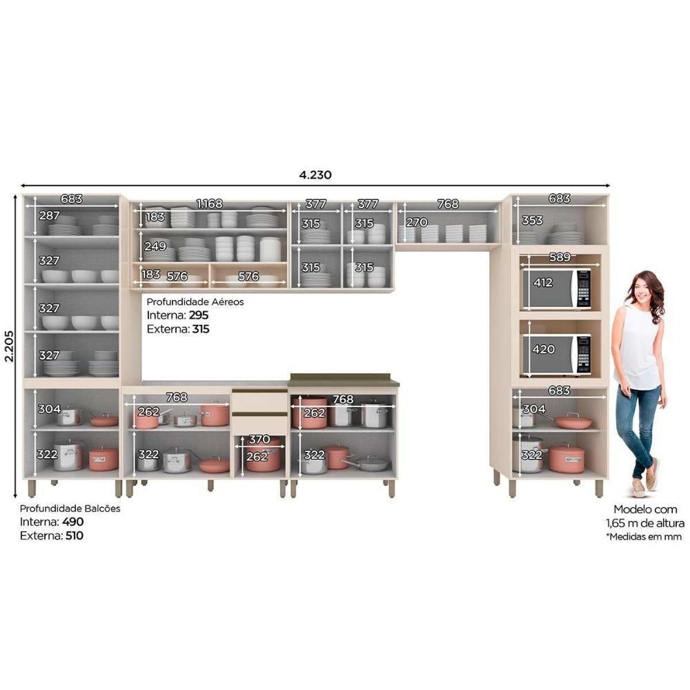 Cozinha Modulada Connect 8 Peças 3 Aéreos + 2 Balcões+ 2 Paneleiros + 1 Complemento C5p75 Off White2 Aéreos + 1 Balcão + 1 Complemento - 3