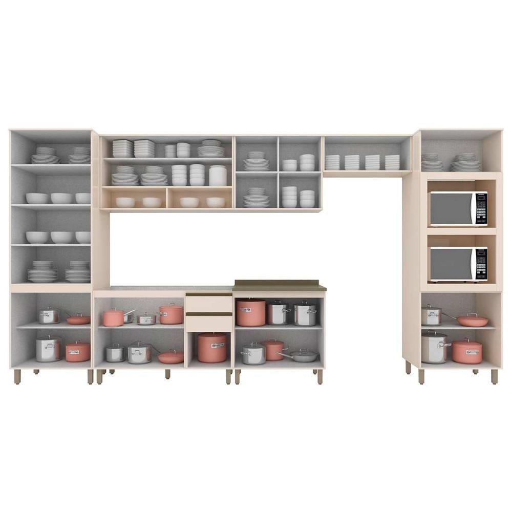 Cozinha Modulada Connect 8 Peças 3 Aéreos + 2 Balcões+ 2 Paneleiros + 1 Complemento C5p75 Off White2 Aéreos + 1 Balcão + 1 Complemento - 4
