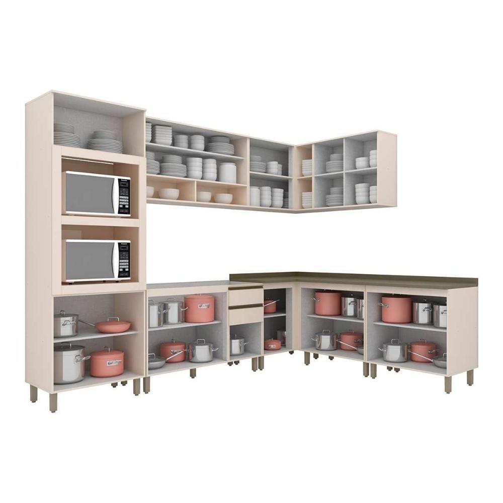 Kit Cozinha Modulada 11 Peças Connect 3aéreos+4balcões+ 1 Paneleiro +3complementos C5p82 Off White2 Aéreos + 1 Balcão + 1 Complemento - 4