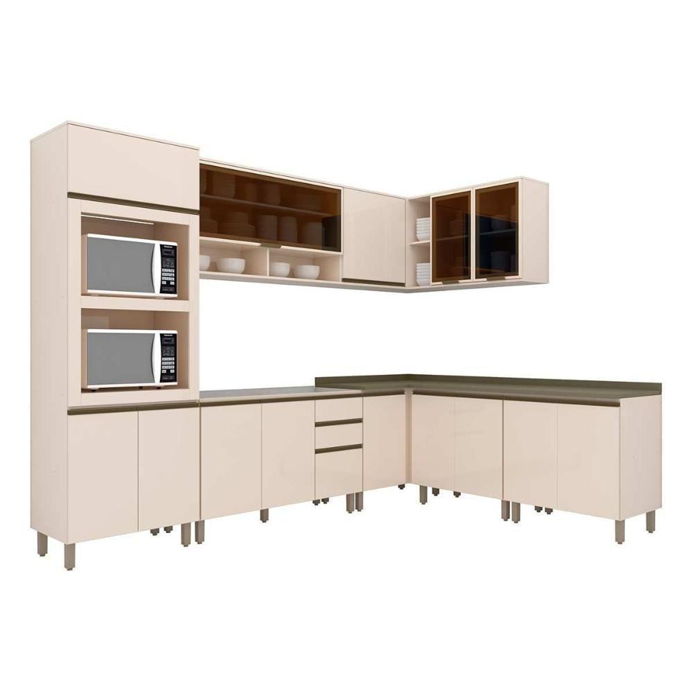 Kit Cozinha Modulada 11 Peças Connect 3aéreos+4balcões+ 1 Paneleiro +3complementos C5p82 Off White2 Aéreos + 1 Balcão + 1 Complemento - 5