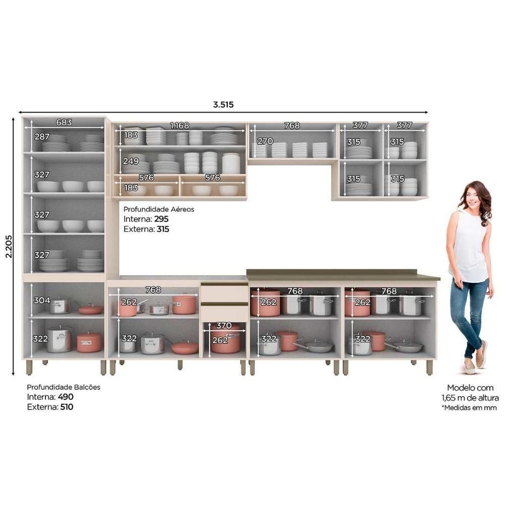 Cozinha Completa 9 Peças Connect 3 Aéreos 3 Balcões 1 Paneleiro 2 Complementos C5p86 Off White - 3