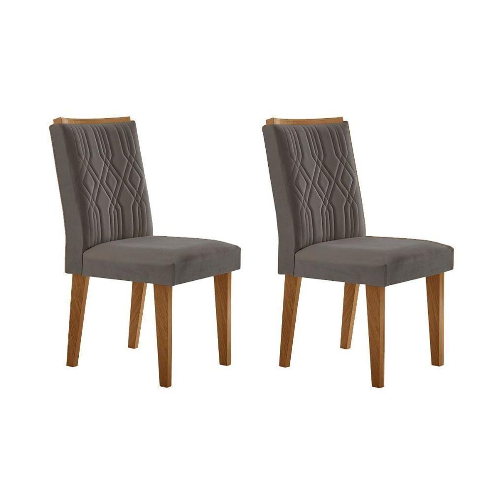Cadeira Sala De Jantar Alegra Madeira Kit 2 Un Capuccino - Veludo Grafite - Rufato - 1