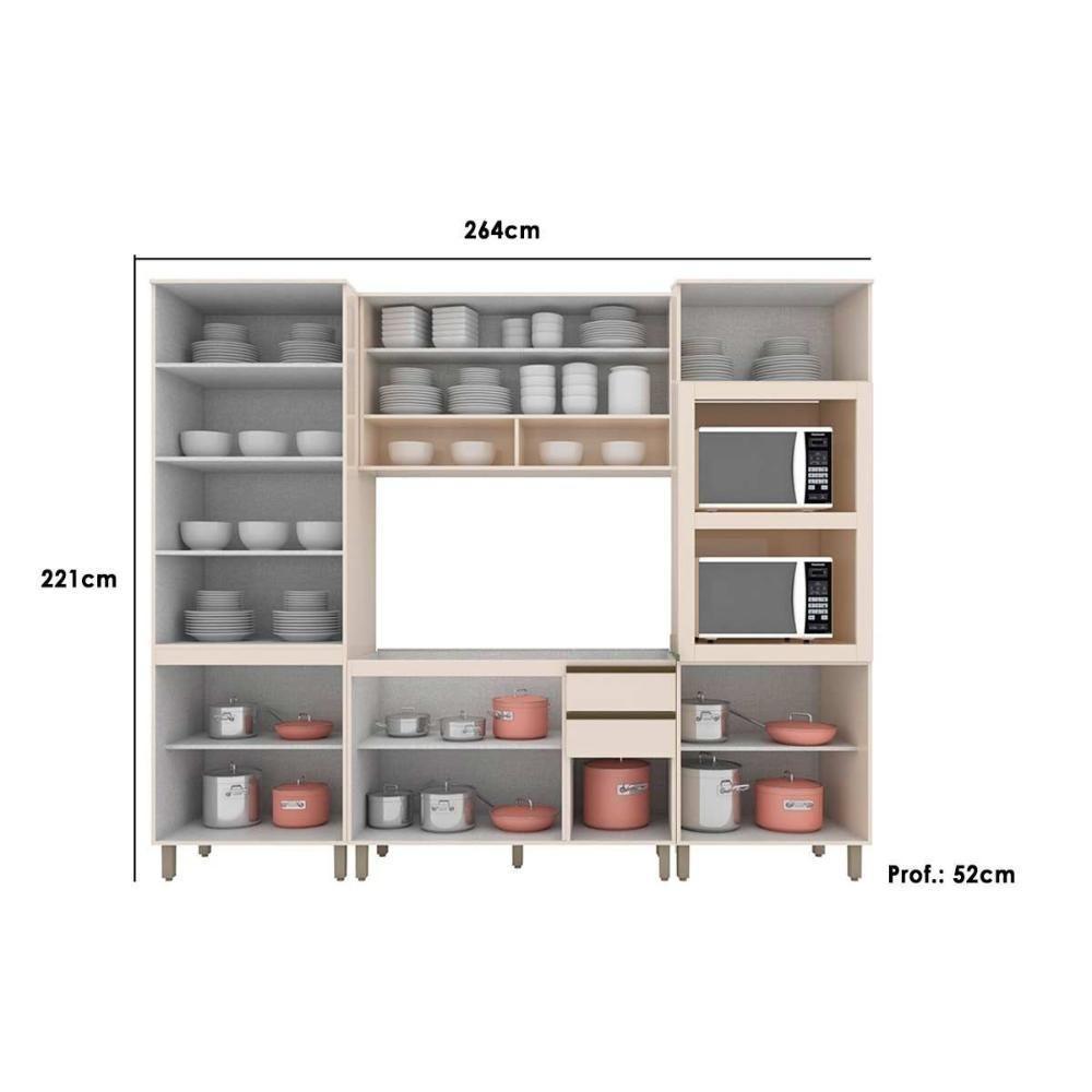 Cozinha Modulada Connect 6 Peças 1 Aéreo + Balcão + 2 Paneleiros + 2 Complementos C5p71 Off White2 Aéreos + 1 Balcão + 1 Complemento - 3